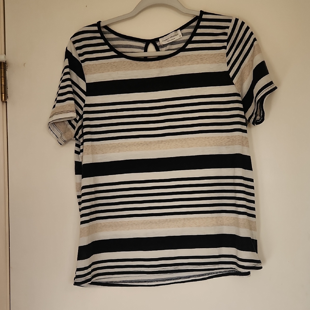 Elegant Striped Black and Cream Women's Tee